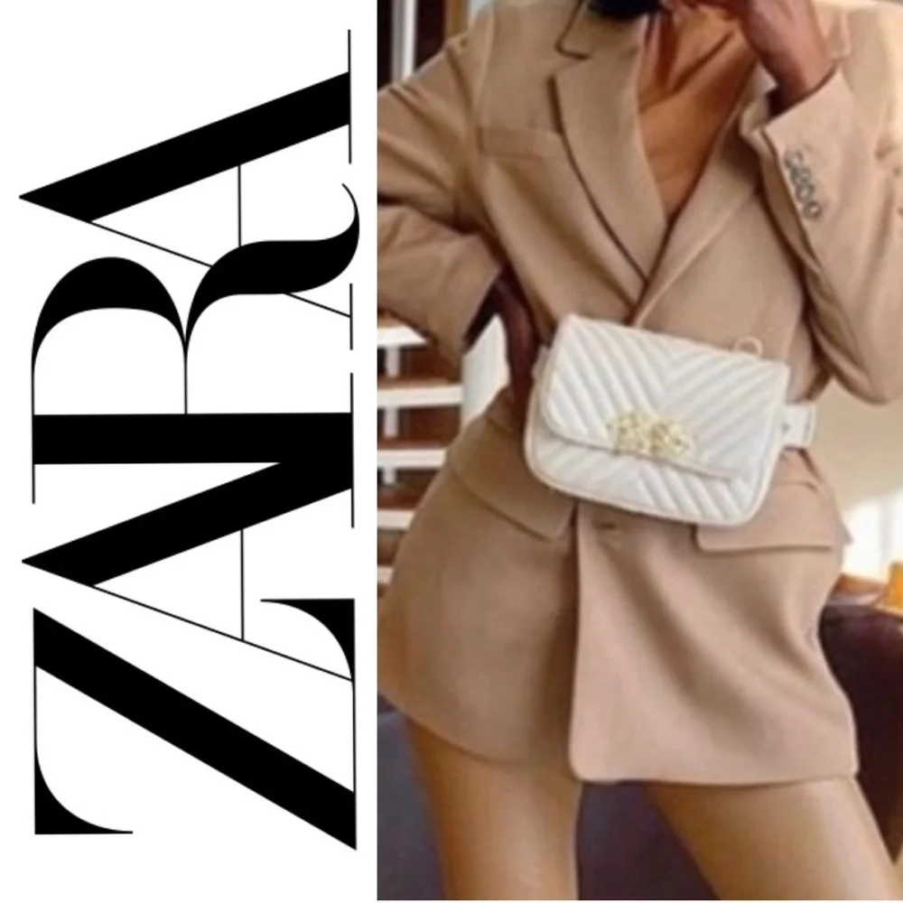 ZARA Double Lion Head Ivory Cross-Body Bag Adjustable with Gold Tone Accents NWT